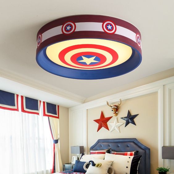 Lamp Ideeën voor Kinderkamers Met nachtkast lampjes, slaaplampjes, plafond lamp captain america schild