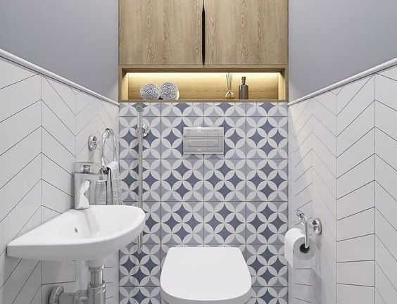 moderne design toilet inspiratie, voorbeelden en ideeën met toilet tegels, spiegels en wasbakken 2